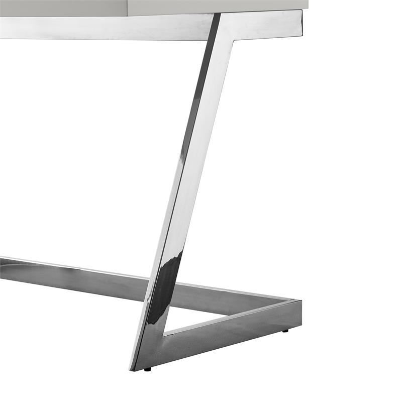 Posh Living Aluna Modern Stainless Steel Base Writing Desk in Light Gray/Chrome
