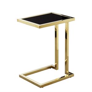 Posh Living Luane Modern C-Shape Stainless Steel End Table in Black/Gold