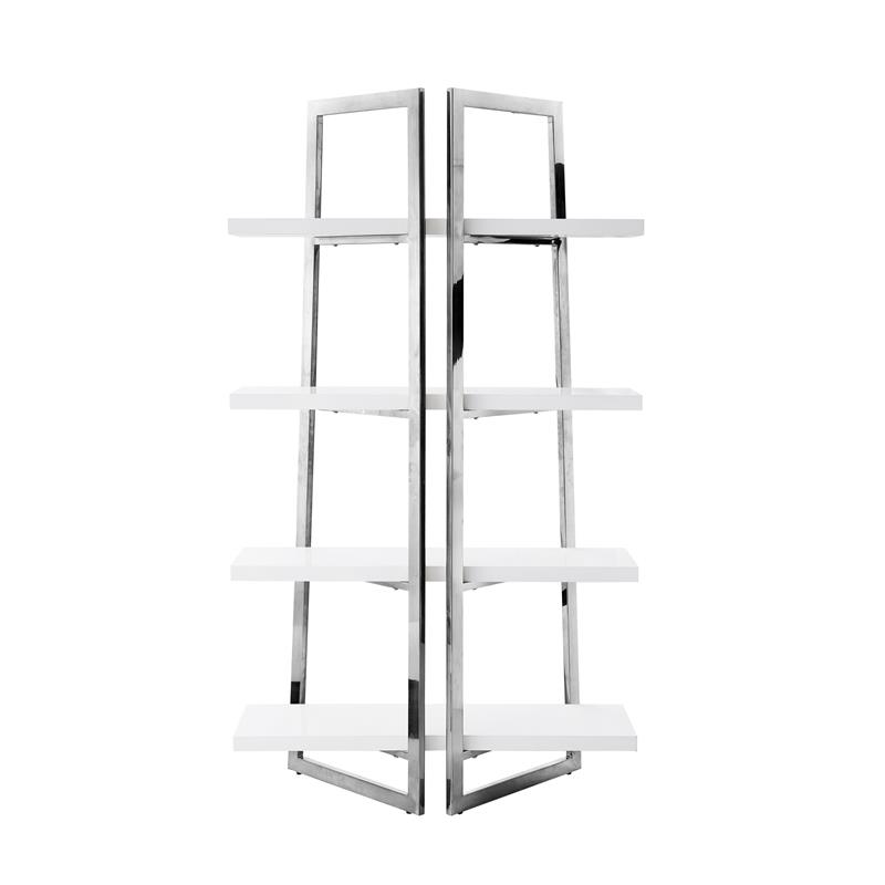 Posh Living Aluna 4-Shelf Stainless Steel Frame Bookcase in White/Chrome