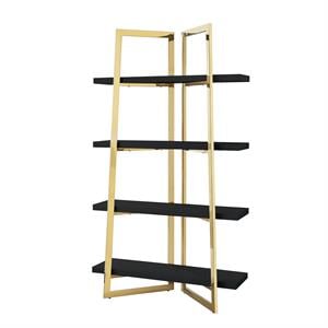 Posh Living Aluna 4-Shelf Stainless Steel Frame Bookcase in Black/Gold