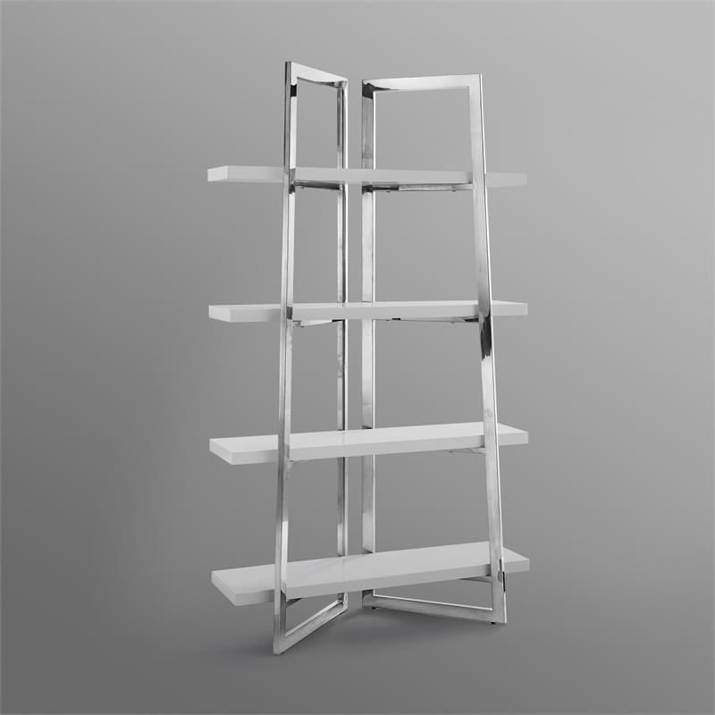 Posh Living Aluna 4-Shelf Stainless Steel Frame Bookcase in Light Gray/Chrome