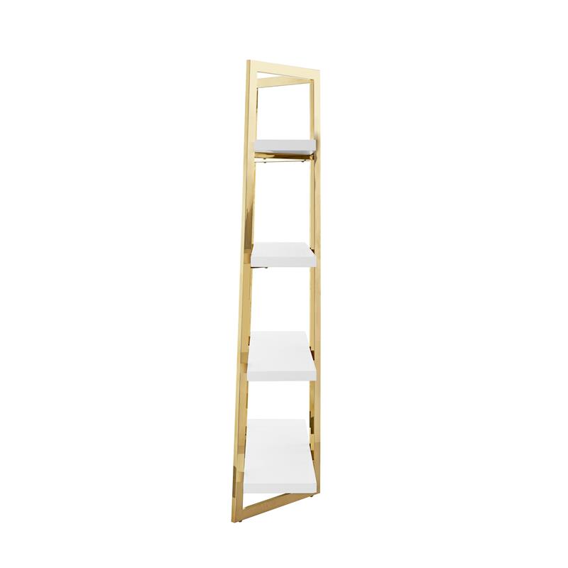 Posh Living Aluna 4-Shelf Stainless Steel Frame Bookcase in White/Gold