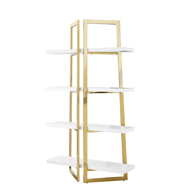Posh Living Aluna 4-Shelf Stainless Steel Frame Bookcase in White/Gold