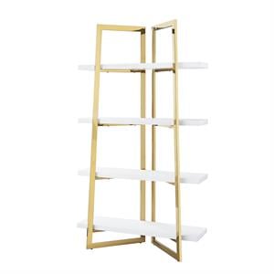 Posh Living Aluna 4-Shelf Stainless Steel Frame Bookcase in White/Gold