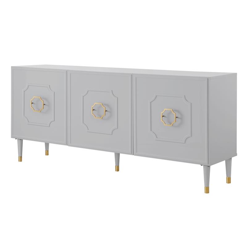 Inspired Home Keao 3 Doors Sideboard Buffet in Light Gray