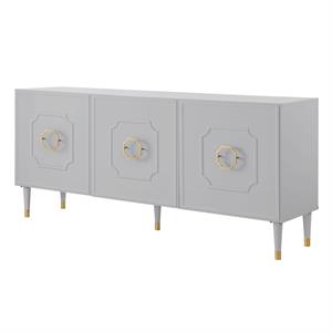 Inspired Home Keao 3 Doors Sideboard Buffet in Light Gray