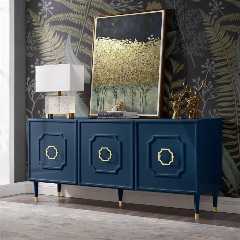 Inspired Home Keao 3 Doors Sideboard Buffet in Navy