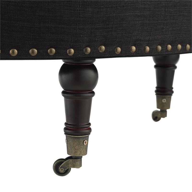 Landon Round Ottoman Charcoal Black Linen  Hidden Storage Button Tufted