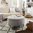 Landon Round Ottoman Gray Linen  Hidden Storage Button Tufted