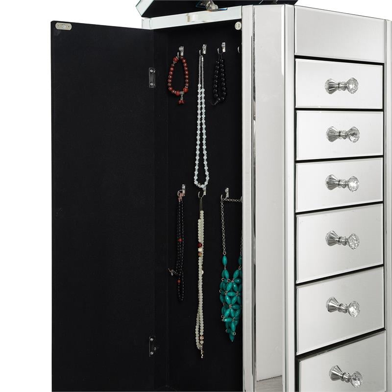 Evangeline Jewelry Armoire Clear Mirrored 6 Drawers