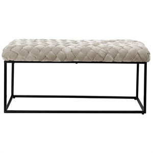Joaquin Rectangular Bench Cream White Velvet  Upholstered Hand Woven