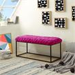Joaquin Rectangular Bench Fuchsia Pink Velvet  Upholstered Hand Woven