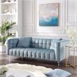 Adalyn Sofa Teal Blue Velvet  Biscuit Tufted Lucite Leg