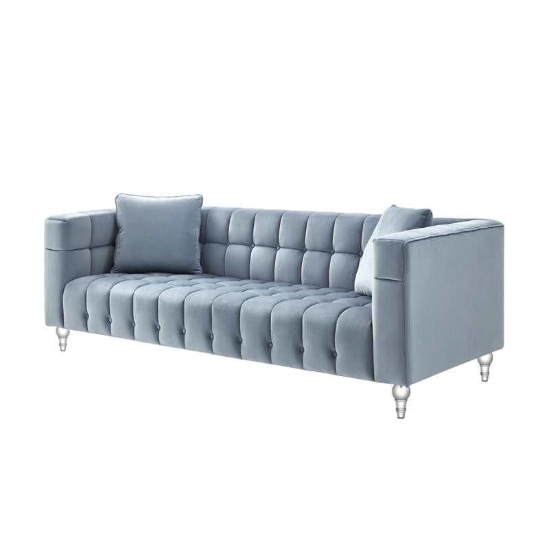 Adalyn Sofa Teal Blue Velvet  Biscuit Tufted Lucite Leg