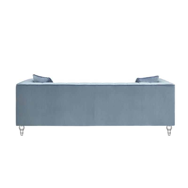 Adalyn Sofa Teal Blue Velvet  Biscuit Tufted Lucite Leg