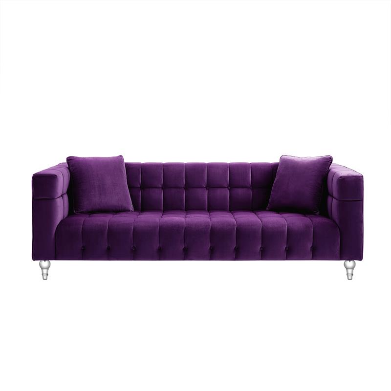 Adalyn Sofa Purple Velvet  Biscuit Tufted Lucite Leg Sinuous Springs