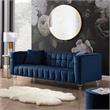 Adalyn Sofa Navy Velvet  Biscuit Tufted Lucite Leg Sinuous Springs