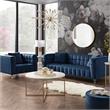 Adalyn Sofa Navy Velvet  Biscuit Tufted Lucite Leg Sinuous Springs