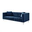 Adalyn Sofa Navy Velvet  Biscuit Tufted Lucite Leg Sinuous Springs