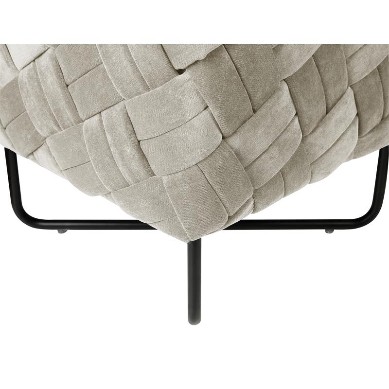 Jenna Square Ottoman Cream White Velvet  Upholstered Hand Woven