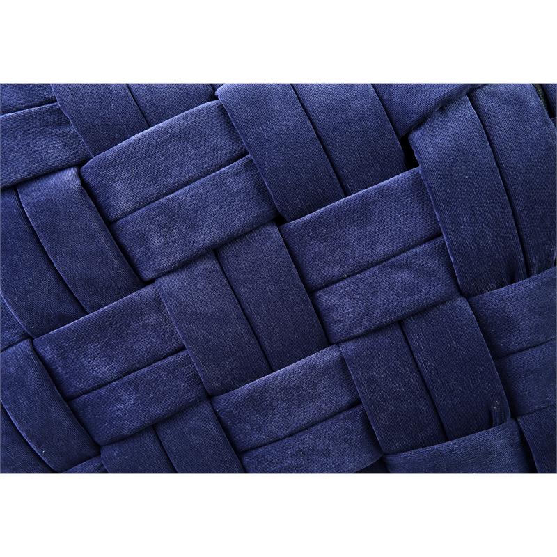 Jenna Square Ottoman Navy Blue Velvet  Upholstered Hand Woven