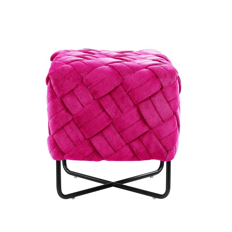 Jenna Ottoman Fuchsia Pink Velvet  Upholstered Hand Woven