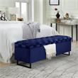 Danielle Rectangular Storage Bench Navy Velvet  Upholstered Hand Woven