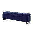 Danielle Rectangular Storage Bench Navy Velvet  Upholstered Hand Woven