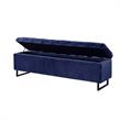 Danielle Rectangular Storage Bench Navy Velvet  Upholstered Hand Woven