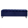 Danielle Rectangular Storage Bench Navy Velvet  Upholstered Hand Woven