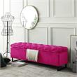 Danielle Rectangular Storage Bench Fuchsia Velvet  Upholstered Hand Woven