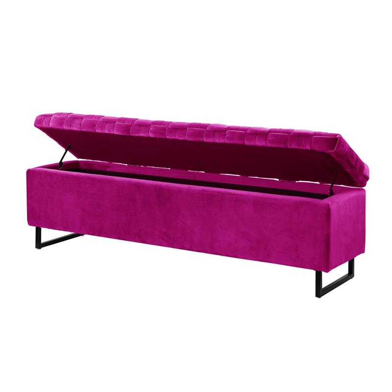 Danielle Rectangular Storage Bench Fuchsia Velvet  Upholstered Hand Woven