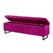 Danielle Rectangular Storage Bench Fuchsia Velvet  Upholstered Hand Woven