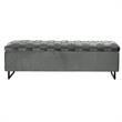 Danielle Rectangular Storage Bench Gray Velvet  Upholstered Hand Woven