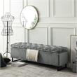 Danielle Rectangular Storage Bench Gray Velvet  Upholstered Hand Woven