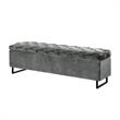 Danielle Rectangular Storage Bench Gray Velvet  Upholstered Hand Woven