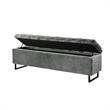 Danielle Rectangular Storage Bench Gray Velvet  Upholstered Hand Woven