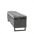 Danielle Rectangular Storage Bench Gray Velvet  Upholstered Hand Woven