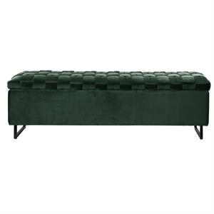 Danielle Storage Bench Hunter Green Velvet  Upholstered Hand Woven