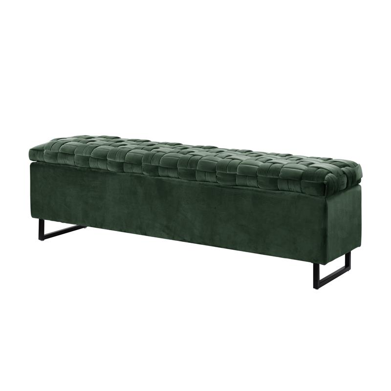 Danielle Storage Bench Hunter Green Velvet  Upholstered Hand Woven