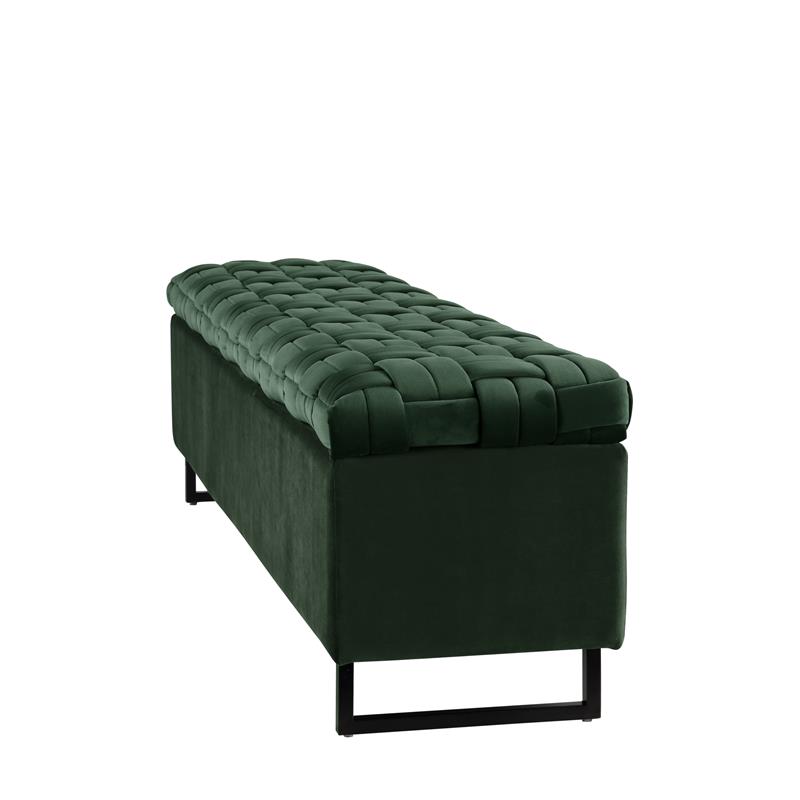 Danielle Storage Bench Hunter Green Velvet  Upholstered Hand Woven