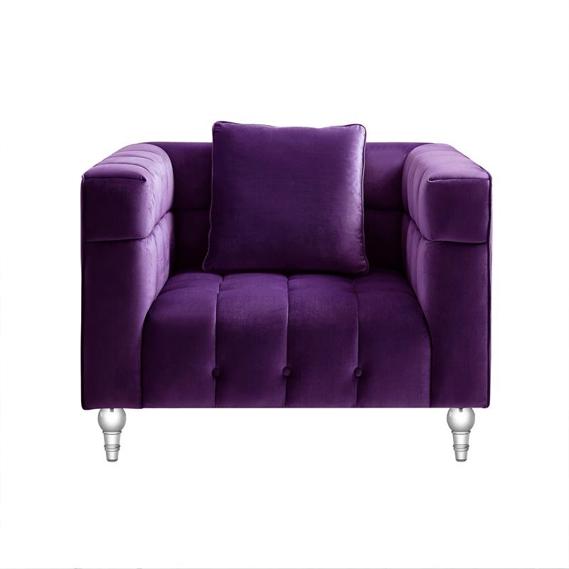 Adalyn Club Chair Purple Velvet  Biscuit Tufted Lucite Leg