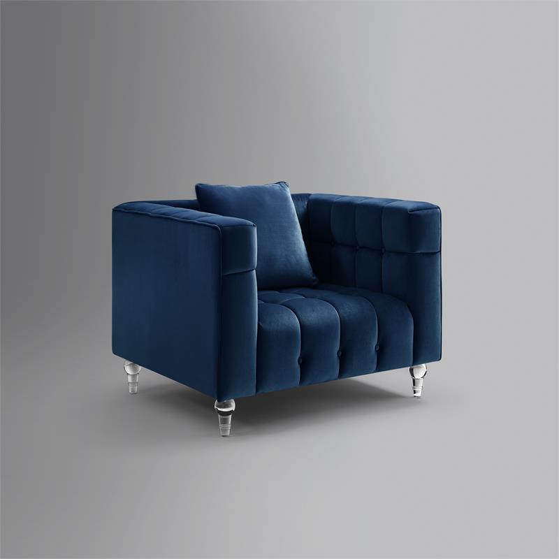 Adalyn Club Chair Navy Blue Velvet  Biscuit Tufted Lucite Leg