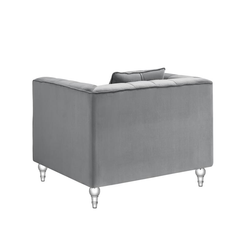Adalyn Club Chair Gray Velvet  Biscuit Tufted Lucite Leg