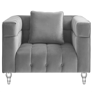 Adalyn Club Chair Gray Velvet  Biscuit Tufted Lucite Leg