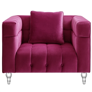 Adalyn Club Chair Fuchsia Pink Velvet  Biscuit Tufted Lucite Leg