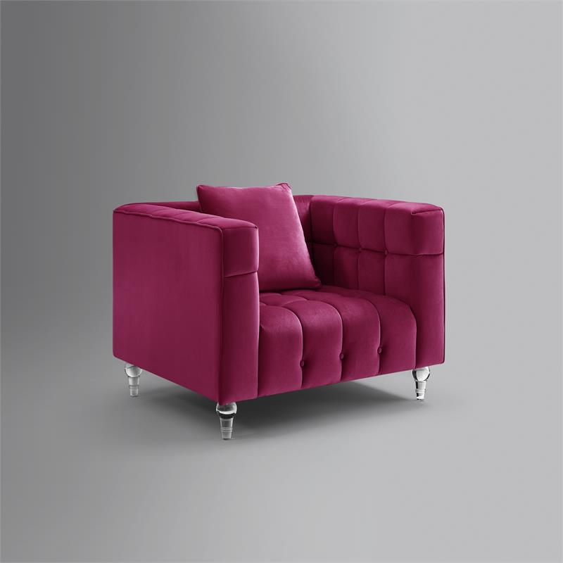 Adalyn Club Chair Fuchsia Pink Velvet  Biscuit Tufted Lucite Leg