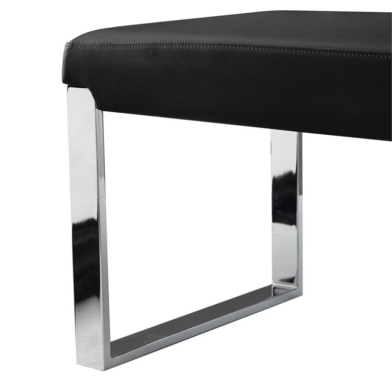 Mabel Bench Black Leather PU  Upholstered Chrome Legs Rectangular