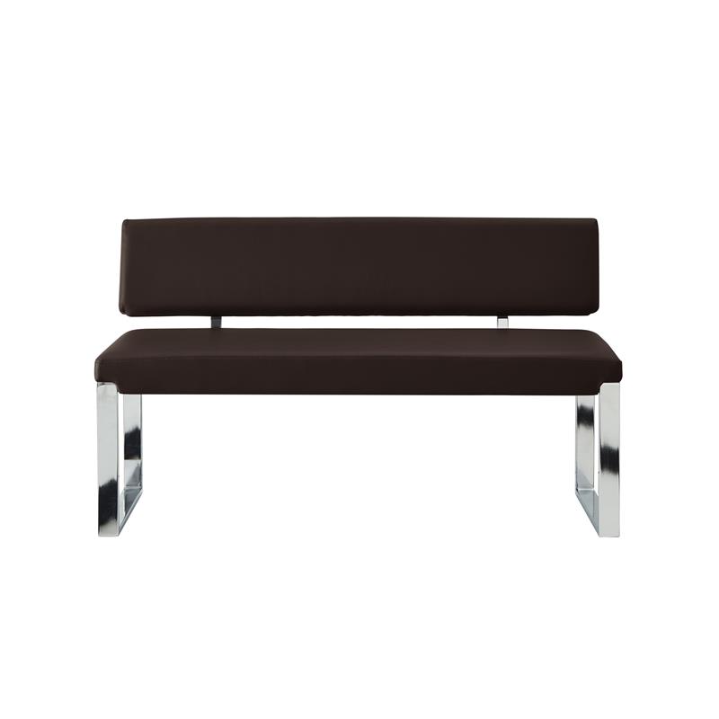 Mabel Bench Brown Leather PU Upholstered Chrome Legs Rectangular