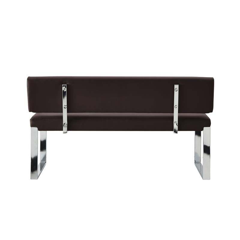 Mabel Bench Brown Leather PU Upholstered Chrome Legs Rectangular